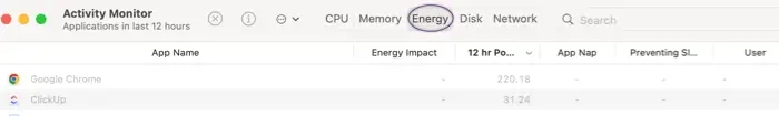 Mac Activity Monitor Energy tab